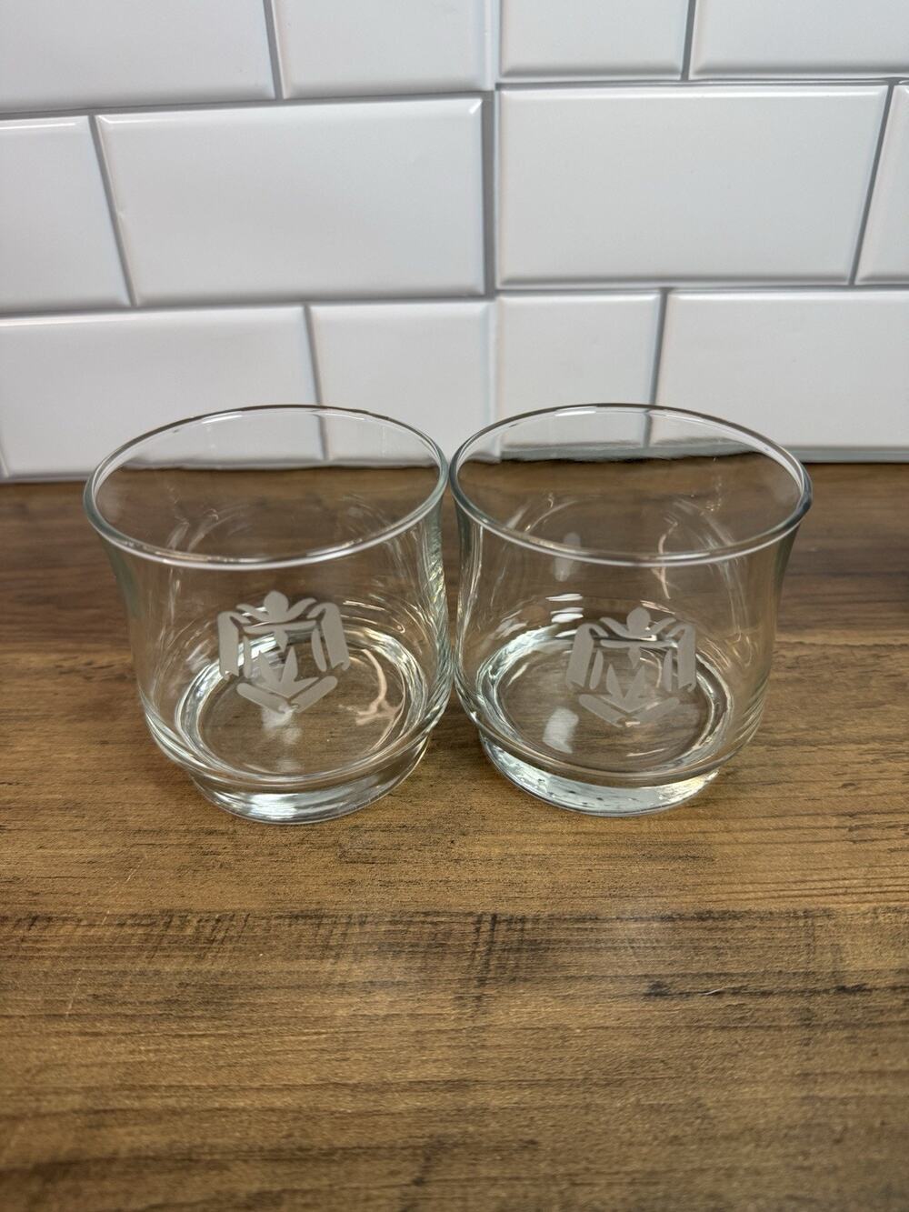 Vintage Monogram M Etched Crown Whiskey Glasses Set of 2 Large Rocks Tumblers